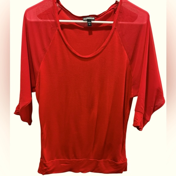 Size small red express top with sheer dolman style sleeves excellent condition - Picture 1 of 3